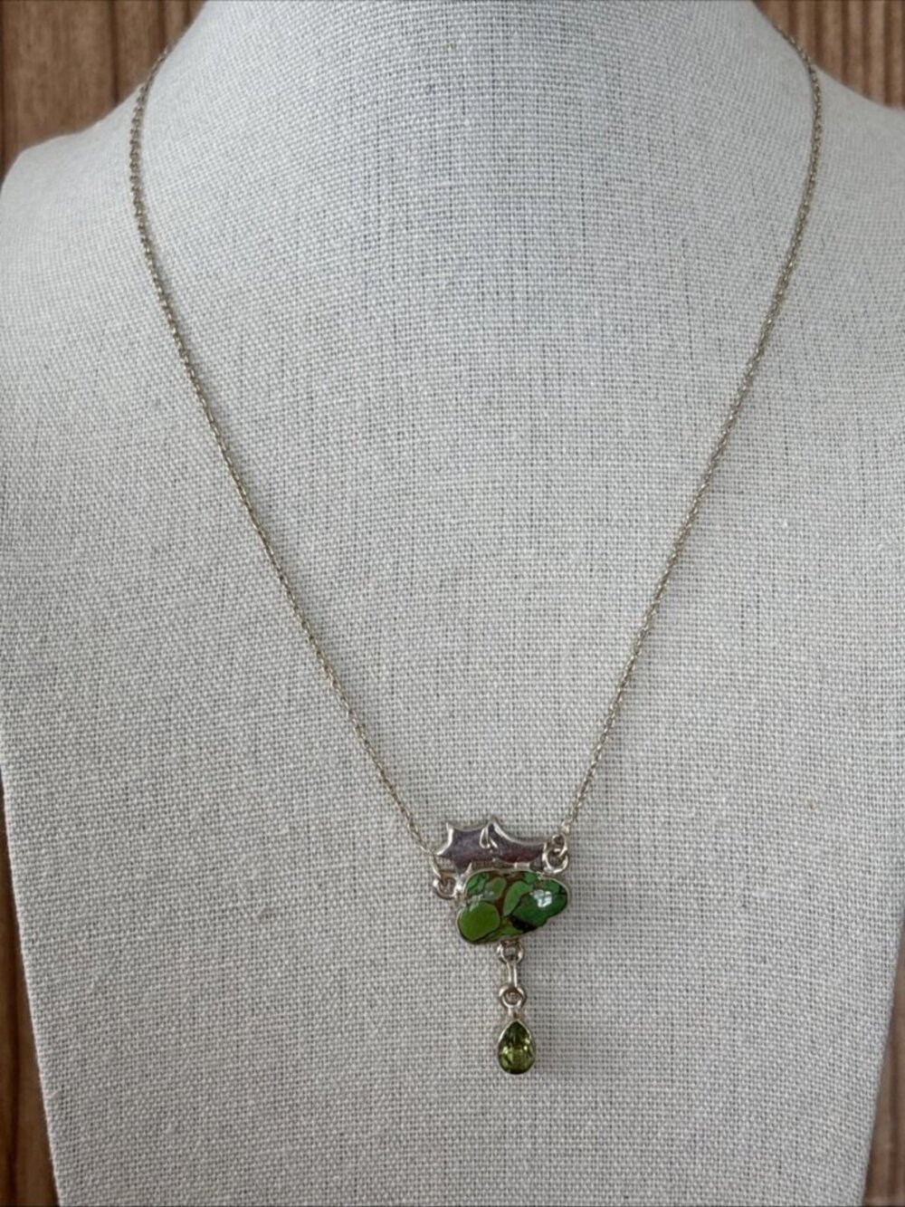 Natural 8.27ct Copper Turquoise Peridot Necklace Sterling Silver 18" Cable Chain - Picture 6 of 12